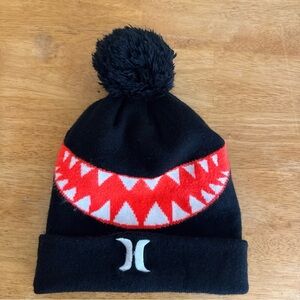 Boys Hurley Shark Beanie Winter Hat Black Orange